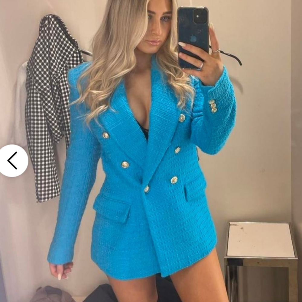 Zara tweed textured weave blazer blue Size S